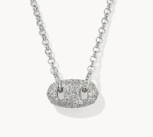 Kendra Scott Bailey Silver Pave Pendant Necklace in White Crystal