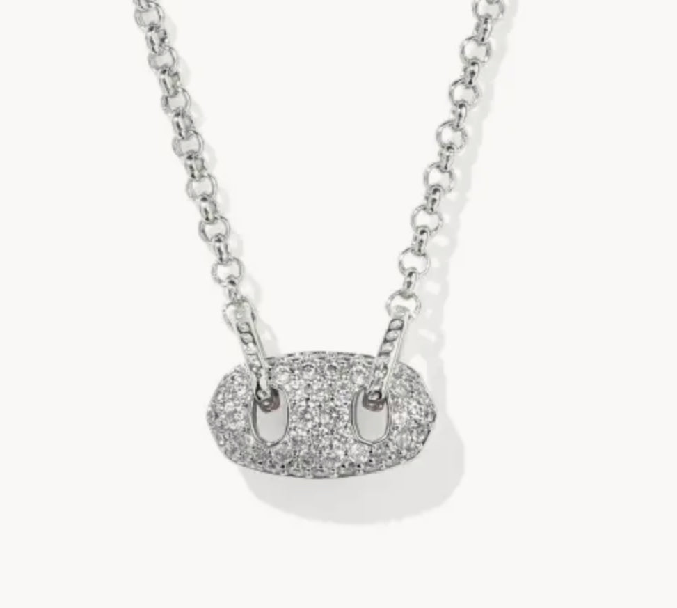 Kendra Scott Bailey Silver Pave Pendant Necklace in White Crystal