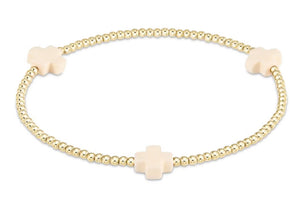 Signature Cross Gold Pattern 3mm Bracelet with Off White Cross - Extends