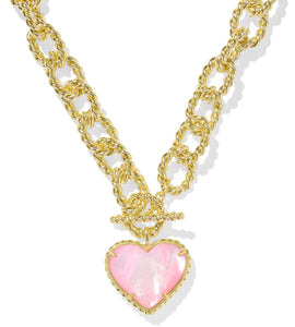 Kendra Scott Haisley Heart Gold Statement Necklace in Blush Ivory Mother of Pearl