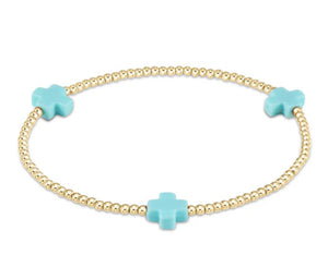 Signature Cross Gold Pattern 3mm Bracelet with Turquoise Cross - Extends