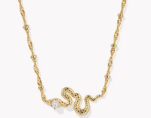 Kendra Scott Lyle Gold Snake Short Pendant Necklace in White Pearl