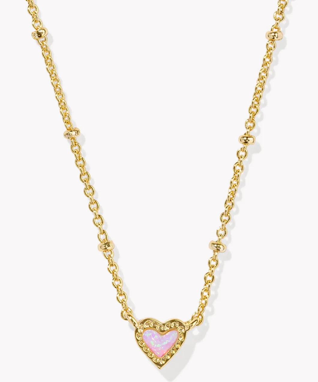 Kendra Scott Mini Ari Heart Gold Satellite Short Pendant Necklace in Bubblegum Pink Opal