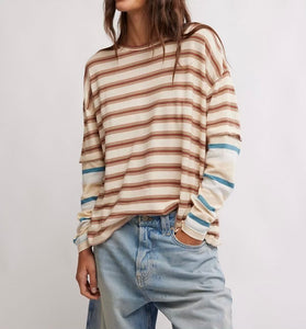 Nina Stripe Long Sleeve in Neutral Combo