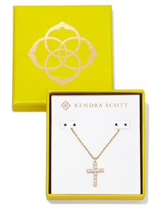 Kendra Scott Boxed Cross Crystal Pendant Necklace in White Crystal