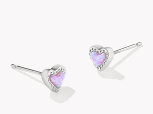 Kendra Scott Mini Ari Heart Stud Rhodium Earring in Bubblegum Pink Opal