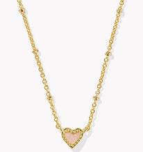 Load image into Gallery viewer, Kendra Scott Mini Ari Heart Gold Satellite Short Pendant Necklace in Rose Quartz
