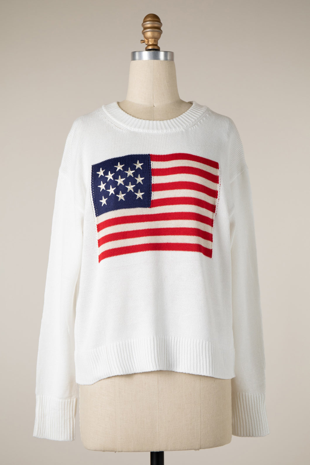 Stars & Stripes Embroidered Sweater in Ivory