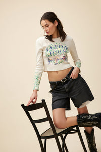 Elton John Floral Pointelle Long Sleeve Tee