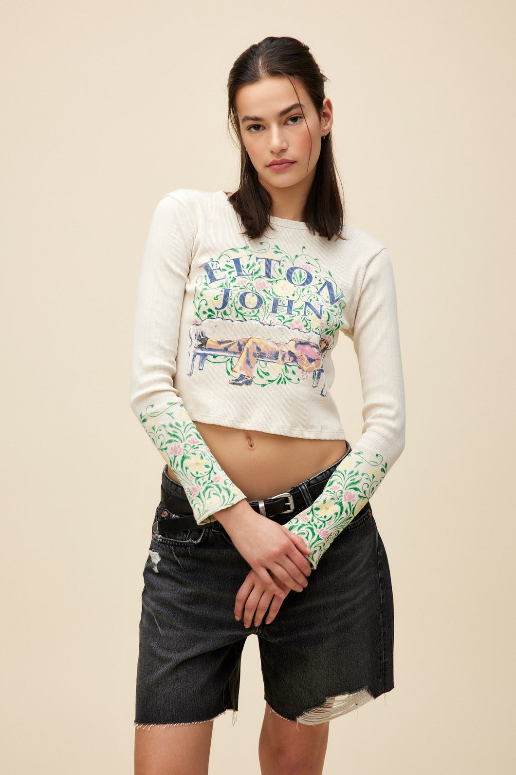 Elton John Floral Pointelle Long Sleeve Tee