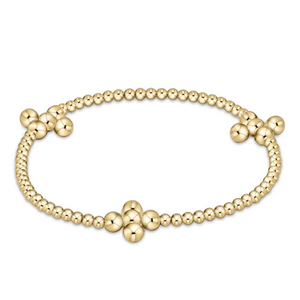 Signature Cross Gold Pattern 2.5mm Bracelet - Classic Beaded Signature Cross Gold - 4mm Bead Gold