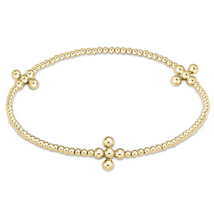 Signature Cross Gold 2mm Bracelet - Classic Beaded Signature Cross - 3mm Gold