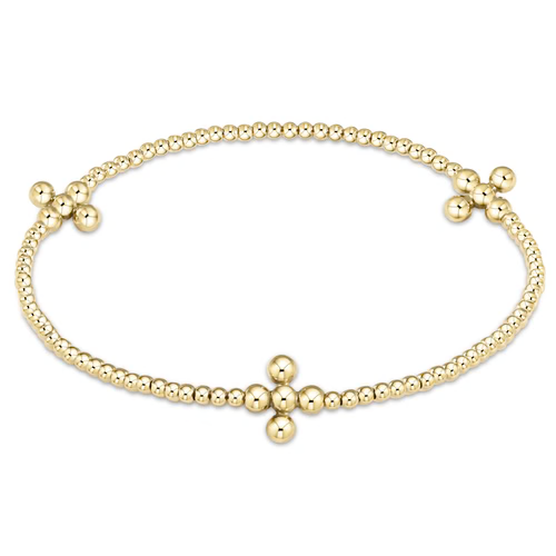 Signature Cross Gold 2mm Bracelet - Classic Beaded Signature Cross - 3mm Gold