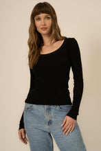 Load image into Gallery viewer, What’s The Scoop Ribbed Long Sleeve in Black
