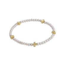 Load image into Gallery viewer, Signature Gold Cross Small Pearl Pattern Bead Bracelet - 3mm
