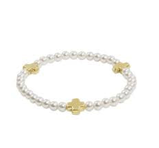 Signature Gold Cross Pearl Pattern 4mm Bracelet - Extends