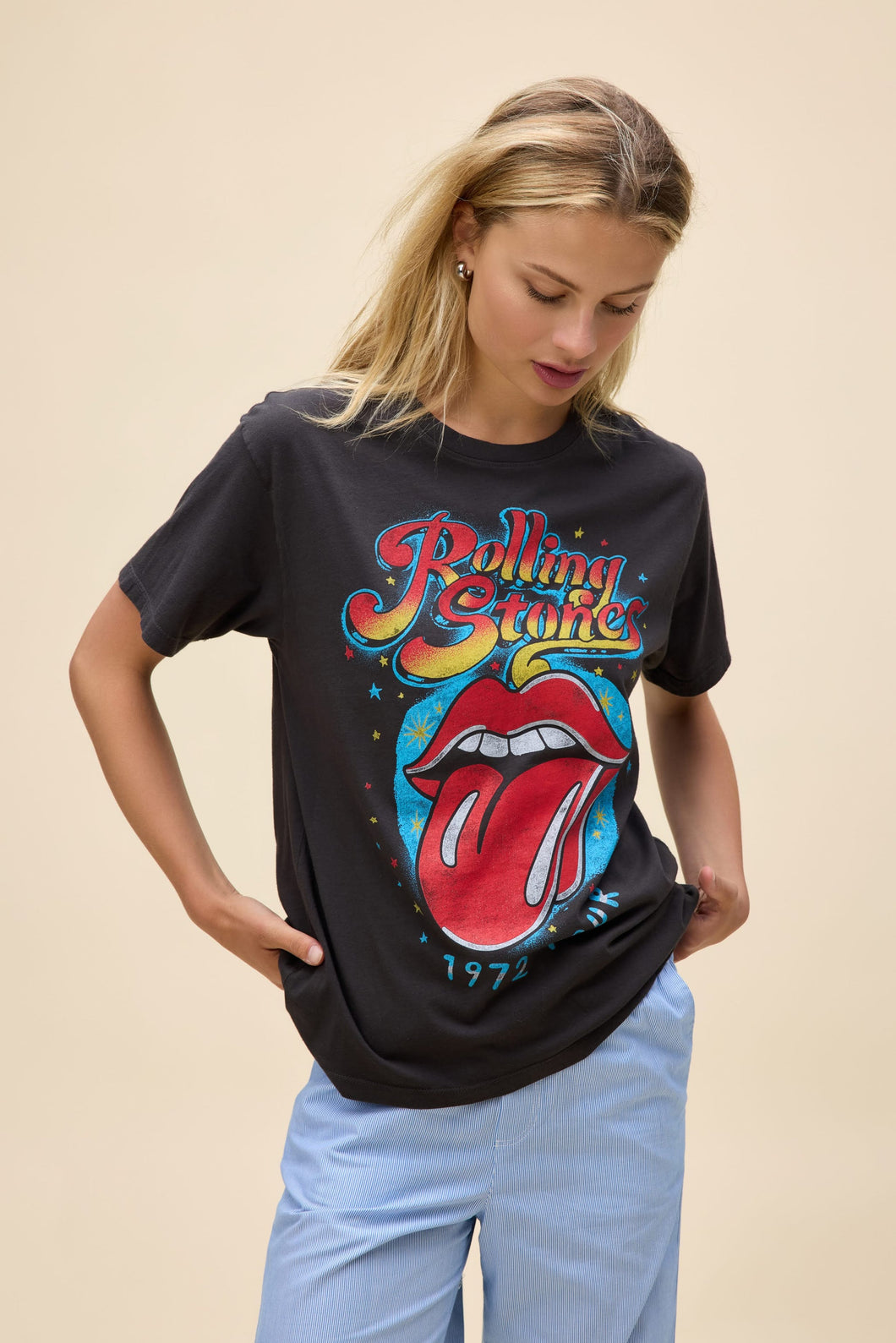 Rolling Stones 1972 Tour Boyfriend Tee in Vintage Black