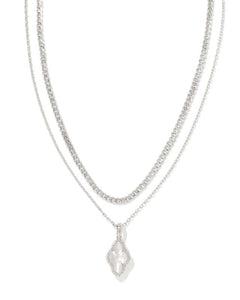 Kendra Scott Abbie Silver Pave Multi Strand Necklace in Ivory Mother of Pearl