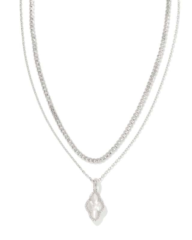 Kendra Scott Abbie Silver Pave Multi Strand Necklace in Ivory Mother of Pearl