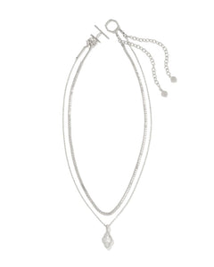 Kendra Scott Abbie Silver Pave Multi Strand Necklace in Ivory Mother of Pearl