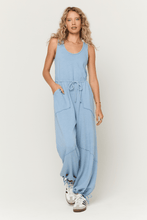 Load image into Gallery viewer, Journey Tie Front Terry Jumpsuit in Blue Sky
