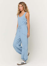 Load image into Gallery viewer, Journey Tie Front Terry Jumpsuit in Blue Sky
